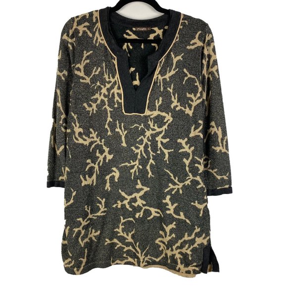 J. McLaughlin Sweater 3/4 Sleeve Tunic Black Metallic Sparkle Size Large - Picture 1 of 9